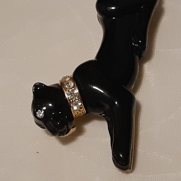 Vintage Black Panther Brooche 3" Long With Gold Backing Crystal's Eye And Neck, - Picture 6 of 8